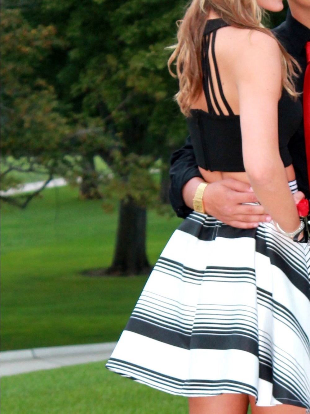 Black & White Striped Fit-and-Flare Skirt